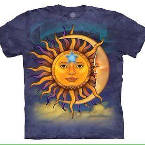 Sun Moon Lunar Solar Shining Star Yin Yang Mountain Purple Cotton T-Shirt 4X-5X